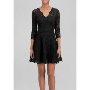 & Other Stories Black Lace V Neck ¾ Sleeve Fit & Flare Cocktail Dress | 8 NWT